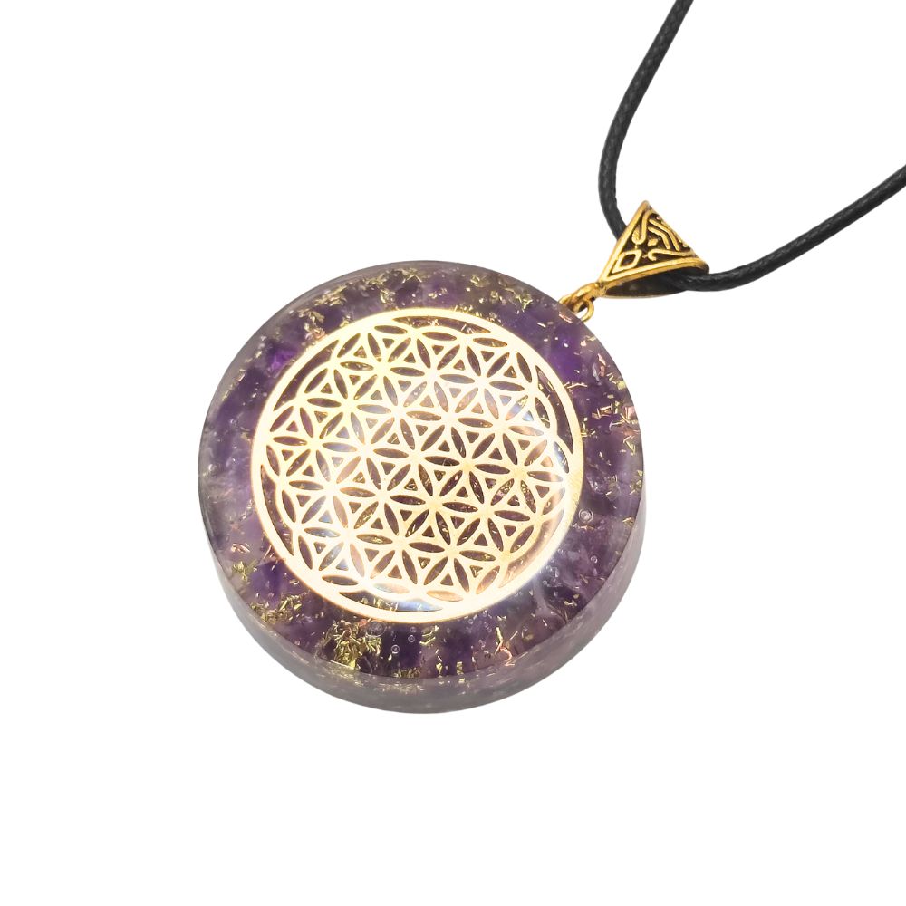 Pendentif orgonite fleur de vie améthyste – Image 3