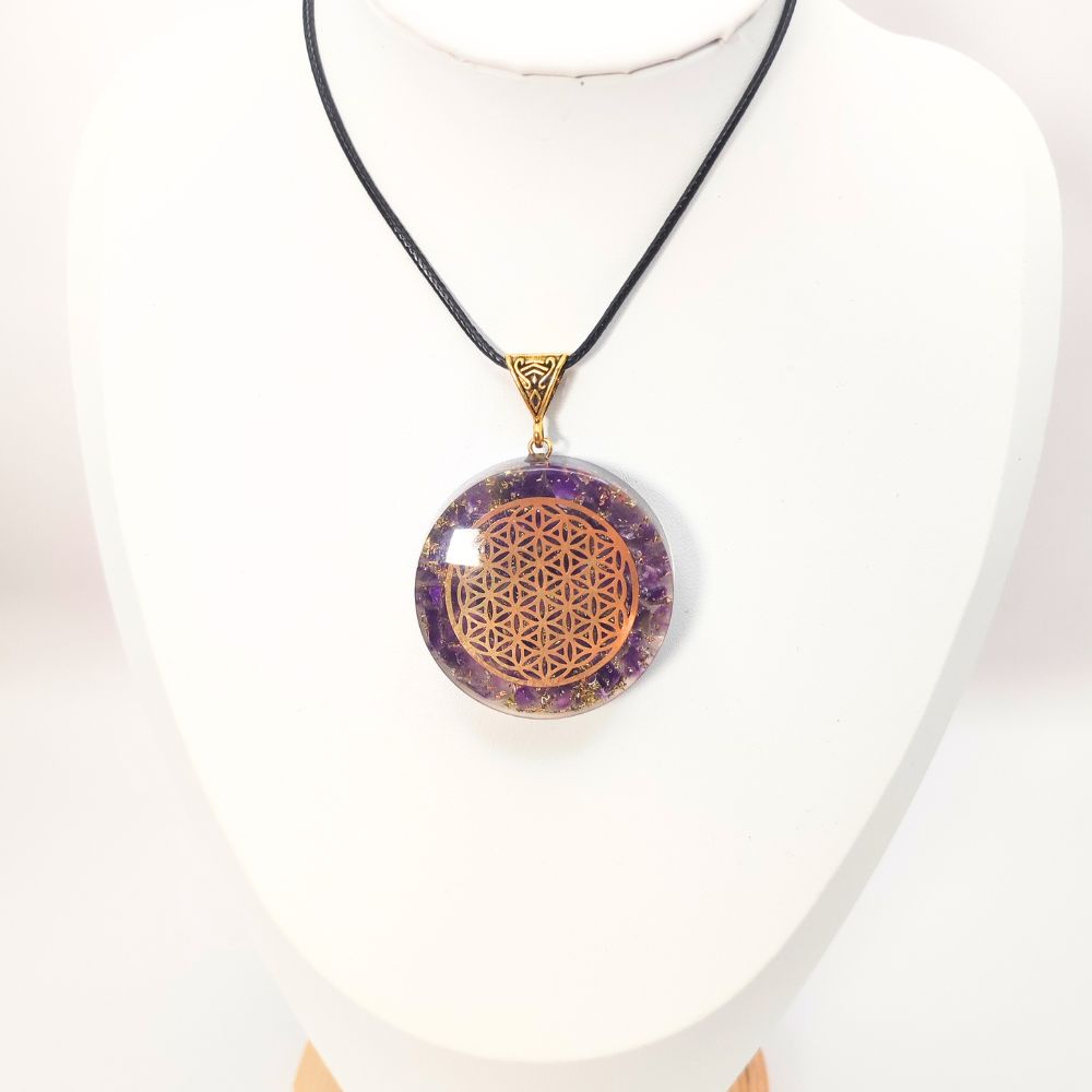 Pendentif orgonite fleur de vie améthyste – Image 2