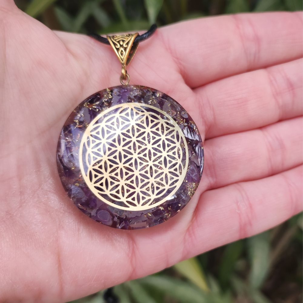 Pendentif orgonite fleur de vie améthyste – Image 5